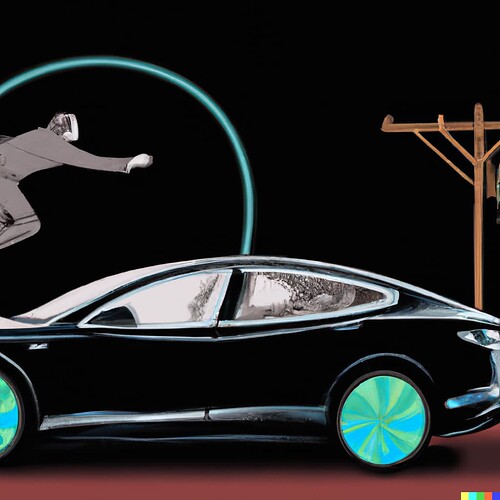 DALL·E 2023-01-21 10.10.48 - Nikola Tesla wireless power charging an EV from afar